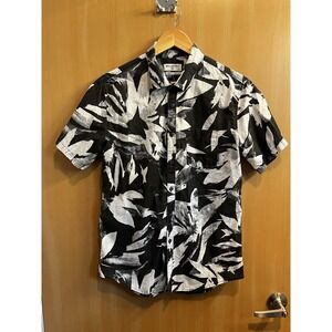 BILLABONG Gray & White Echo Leaf Tropical Aloha Hawaiian Floral Shirt Men Small